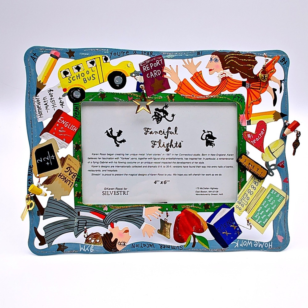 Karen Rossi Silvestri Fanciful Flights Teacher Frame 4x6 School Bus Vintage